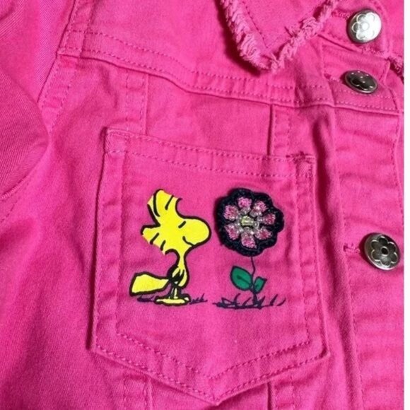 Peanuts Snoopy Woodstock Pink Denim Jacket With Floral Details - Picture 3 of 8
